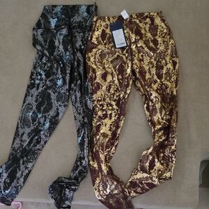 Source Unknown Metallic Snake Print Leggings - Gold & Burgundy, Black & Silver
